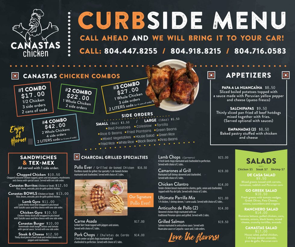 OUR MENU MY CURBSIDE MENU CANASTAS CHICKEN